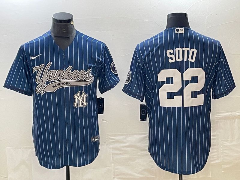 Men New York Yankees 22 Soto Blue stripe Nike Game MLB Jersey style 2